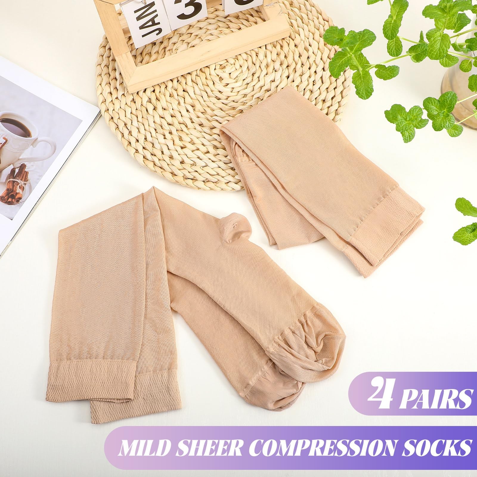 Tisancy 4 Pairs M Knee High Compression Socks 8-15mmhg