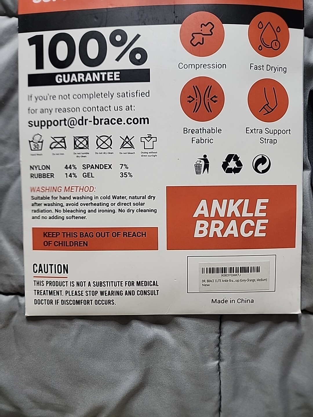 DR. BRACE Ankle Brace with Double Gel Pads and Adjustable Support Strap Size Med
