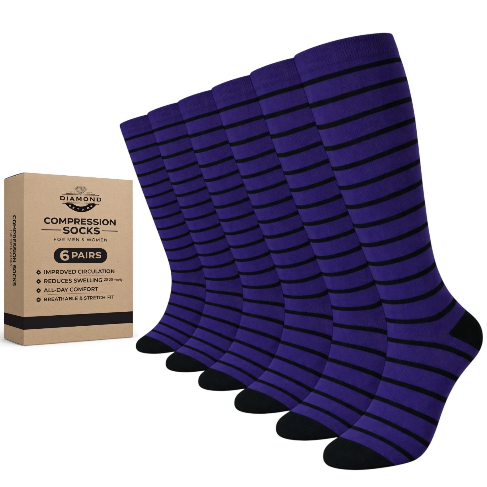 Men & Women Compression Socks Fit Knee High Support Running Travel 6 Pairs