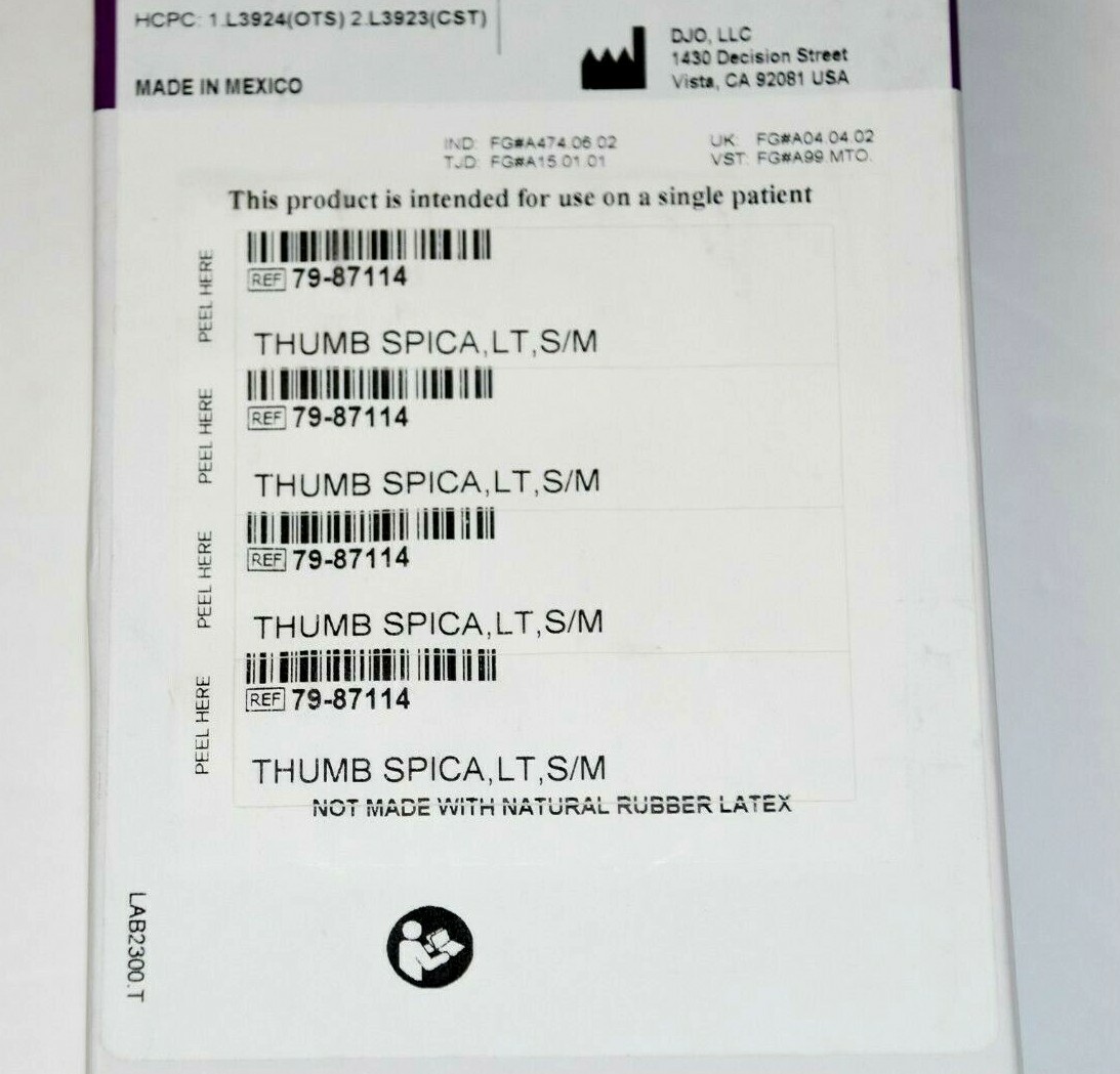 DJO PROCARE THUMB SPICA LT S/M NEW 79-87114