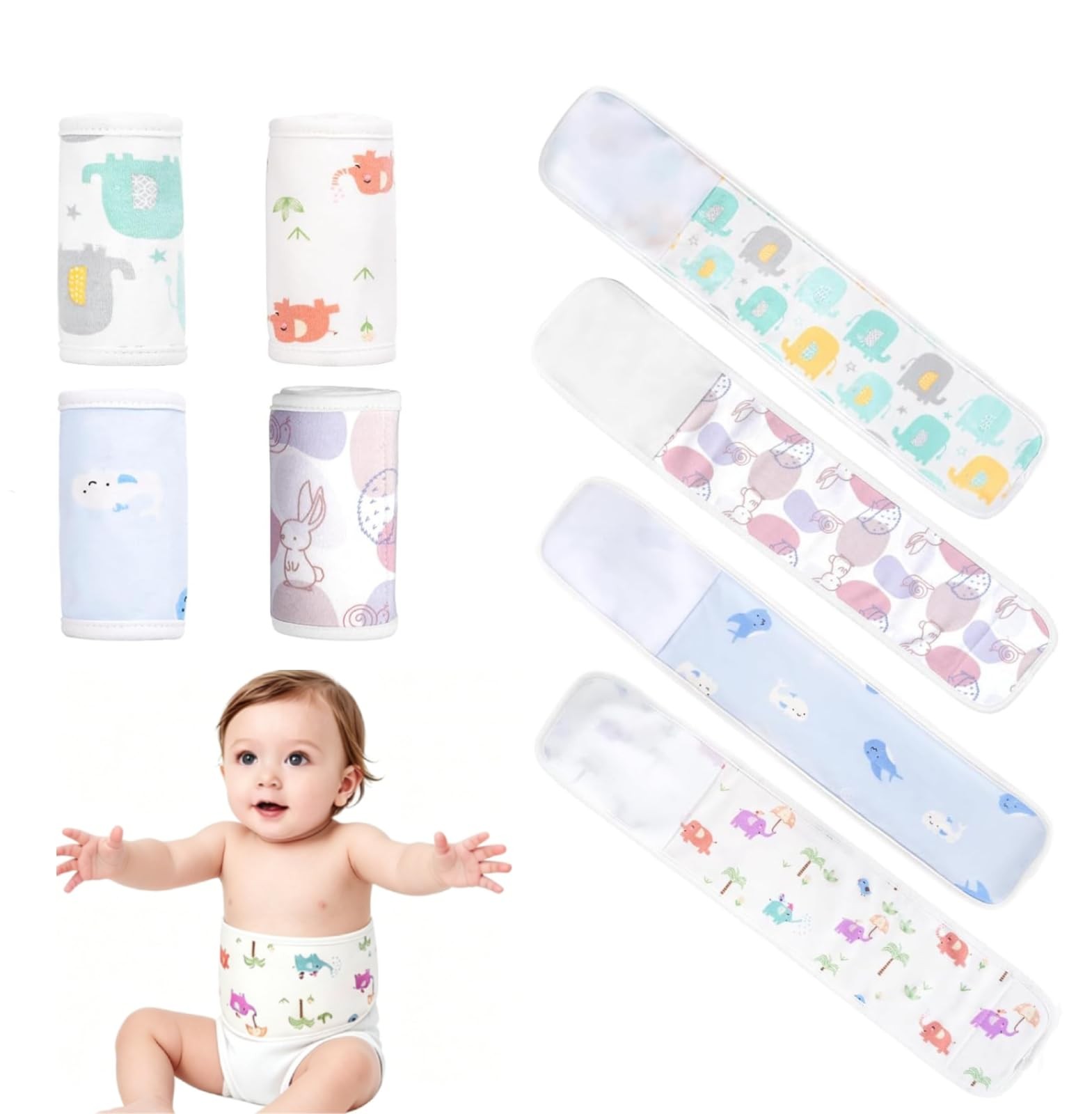 4 PCS Soft Cotton Baby Umbilical Cord Belly Band, Cartoon Pattern Newborn Bel…