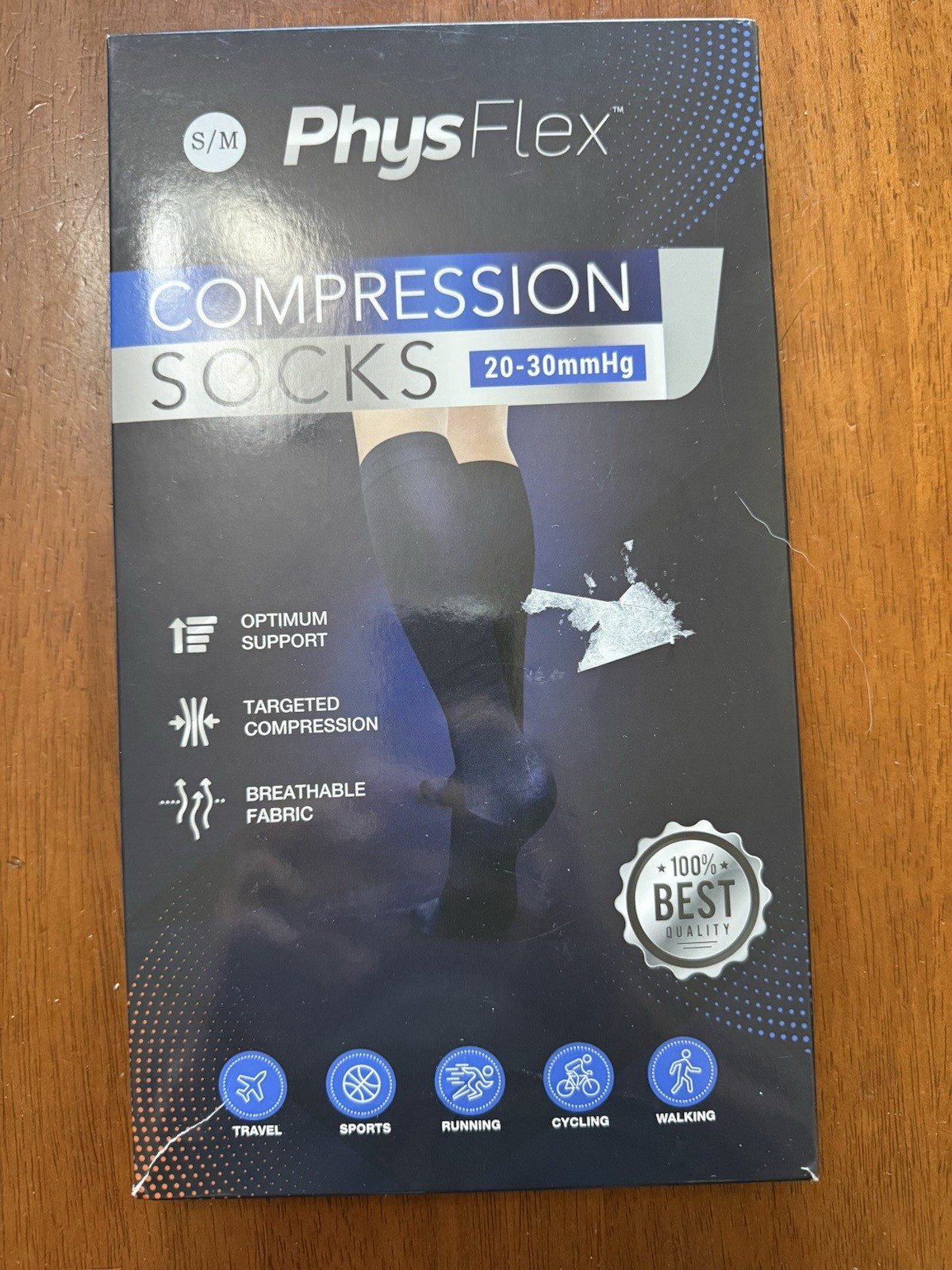 Phys Flex 20-30 mmHg Black Size S/M Compression Socks