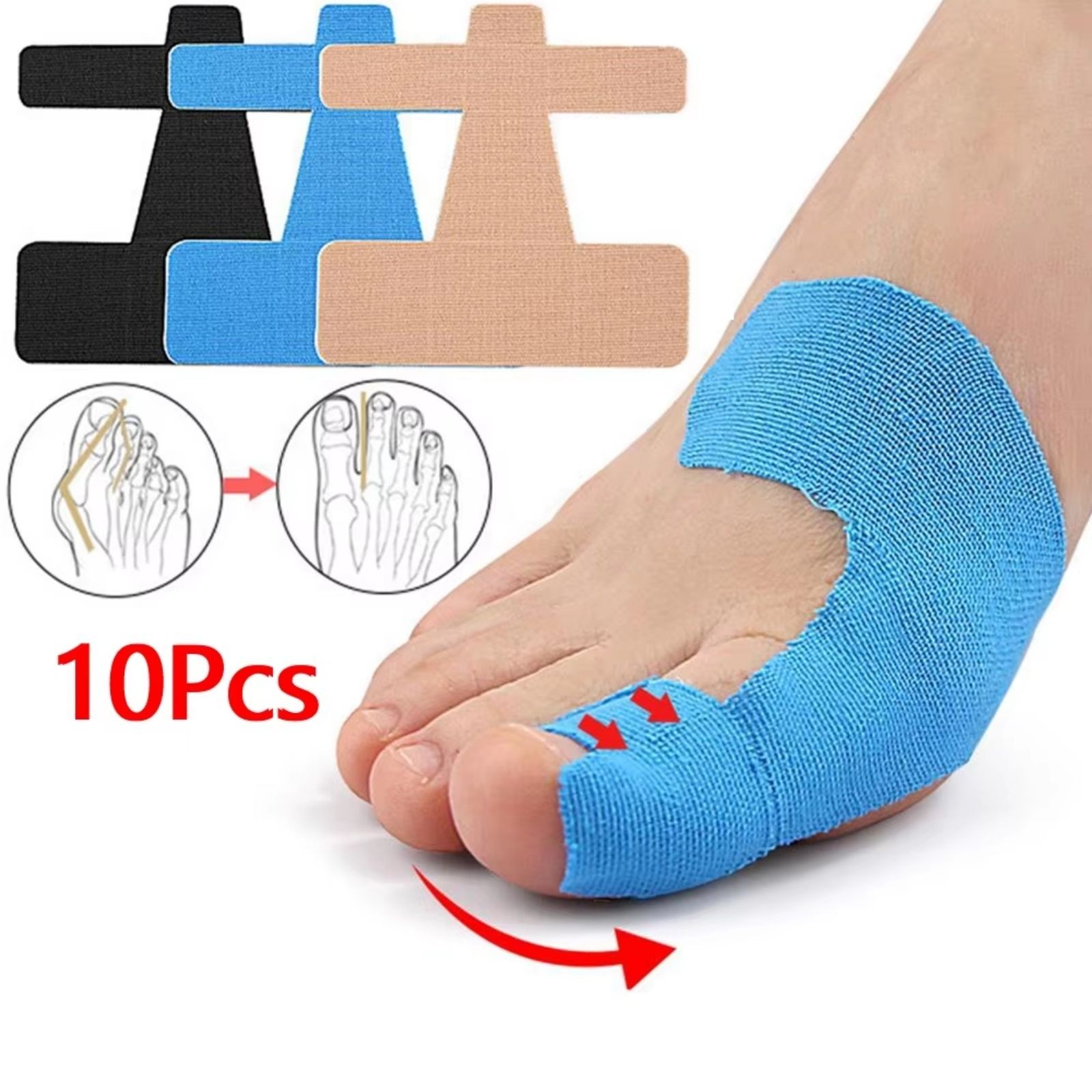 10PCS Bunion Corrector Tape Big Toe Support Pain Relief Kinesiology Foot Wrap
