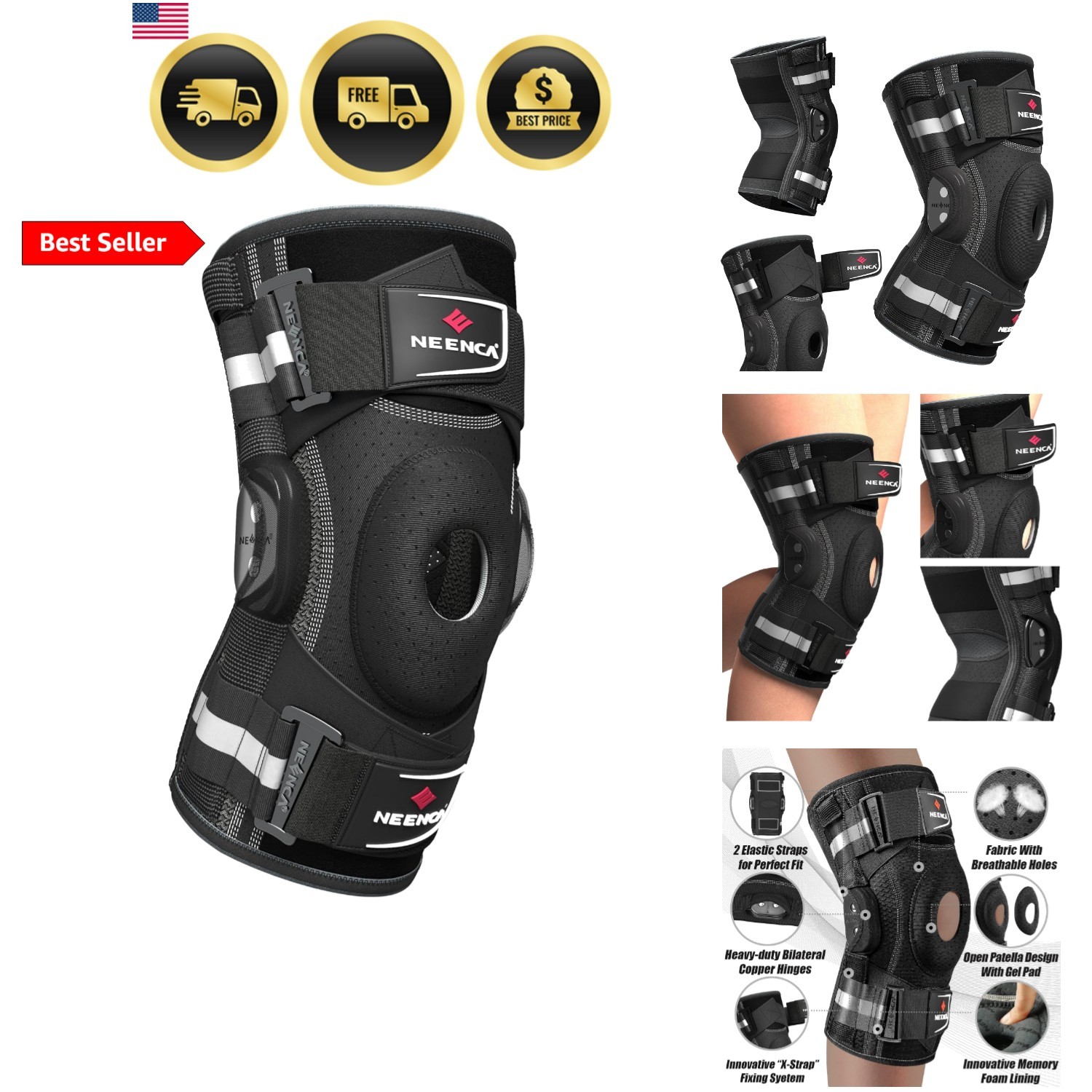Professional Knee Brace for Knee Pain, Hinged Knee Support with Patented X-St…