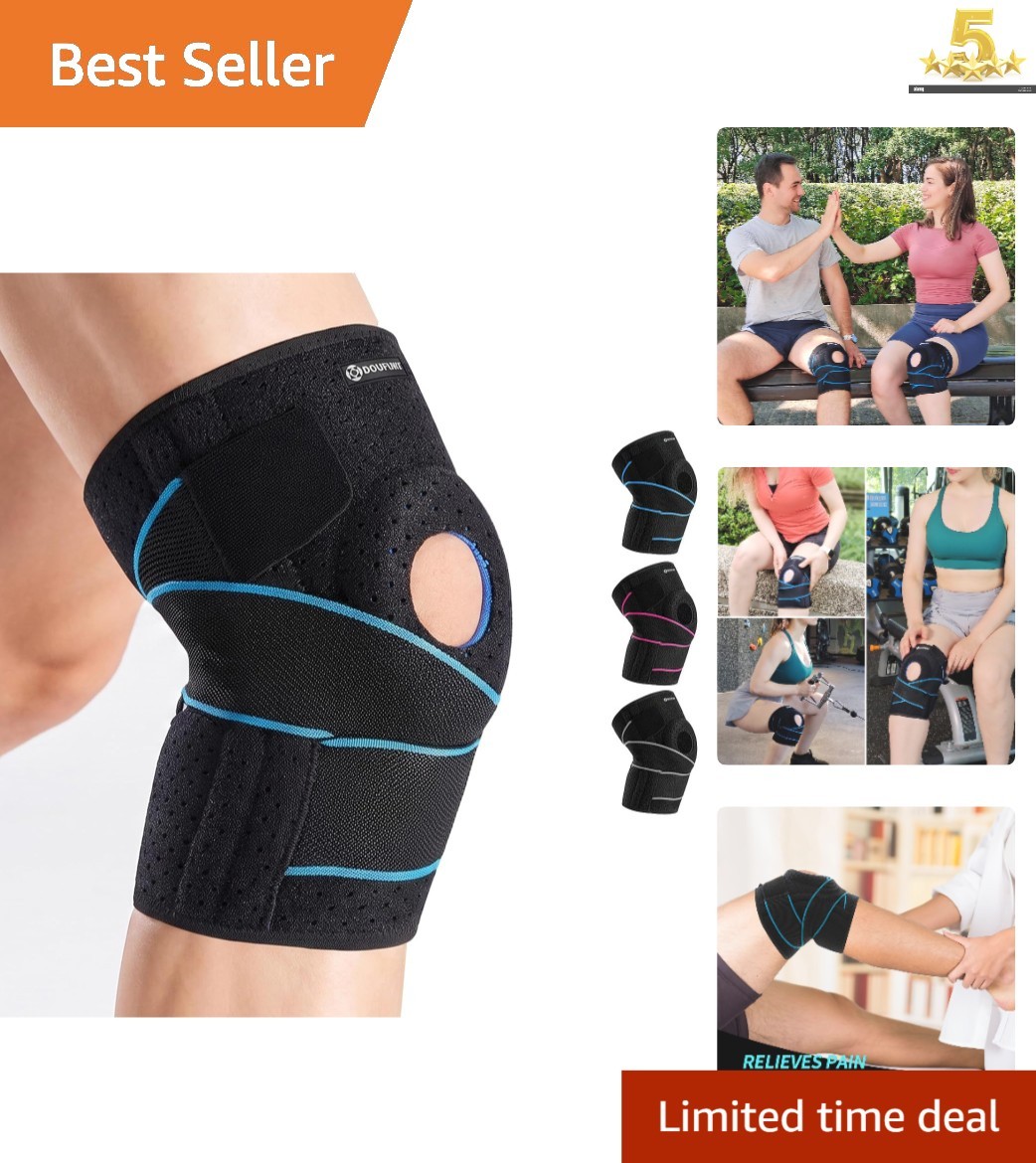 Adjustable Knee Brace with Patella Gel Pads for Men & Women – Blue & Black