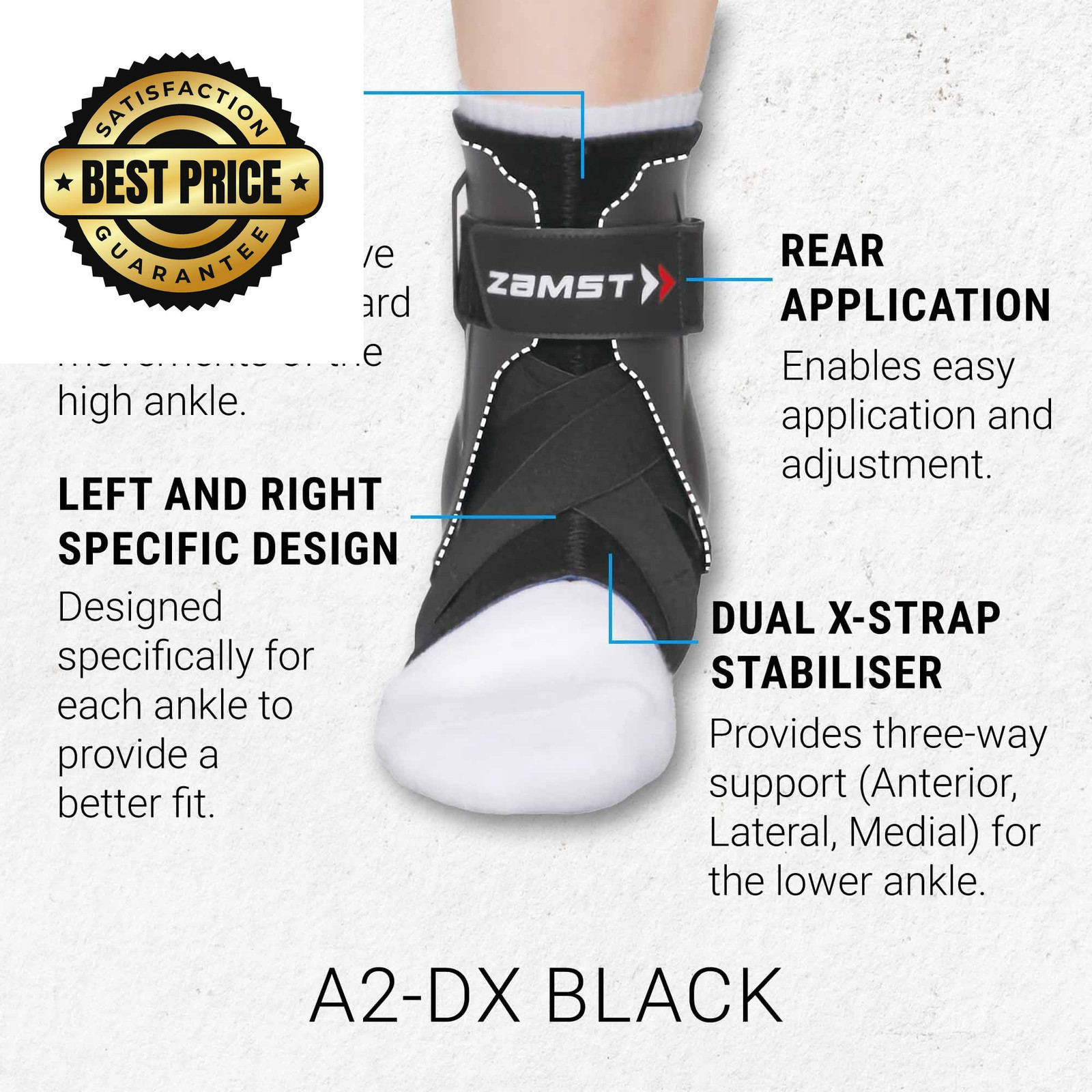 Zamst A2-DX Black Ankle Brace for Sport – Breathable Sports Medium,