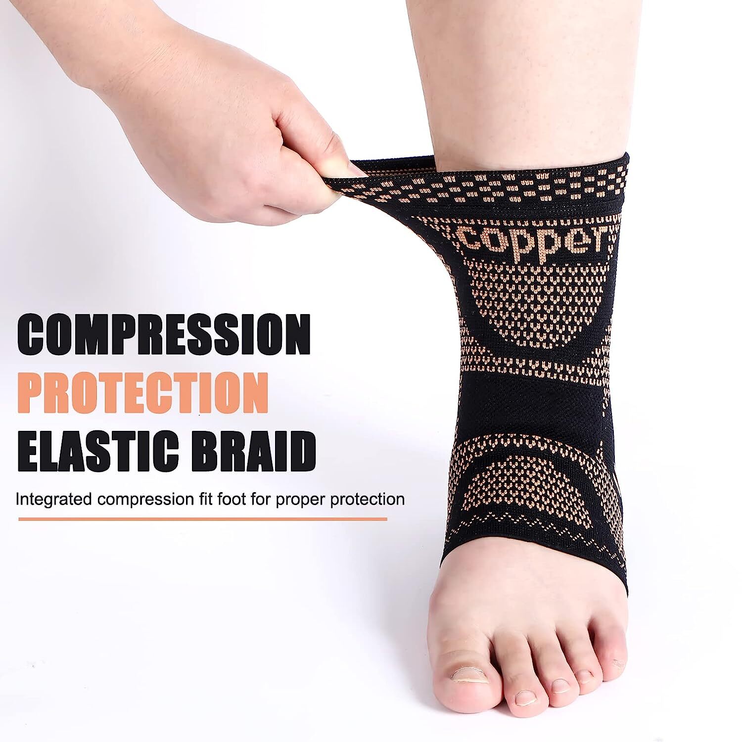 Copper Ankle Support Brace Compression Sleeve Socks Foot Pain Fasciitis Relief