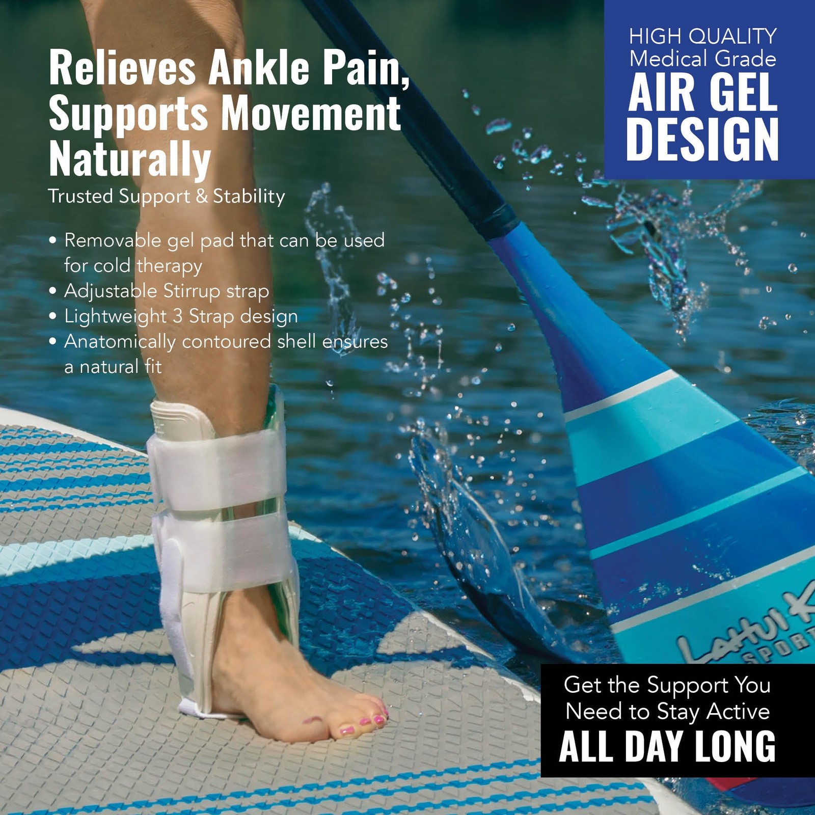 AnklePro Air Gel Stirrup Ankle Brace Side Stabilizer Cushion Regular White 1 PR
