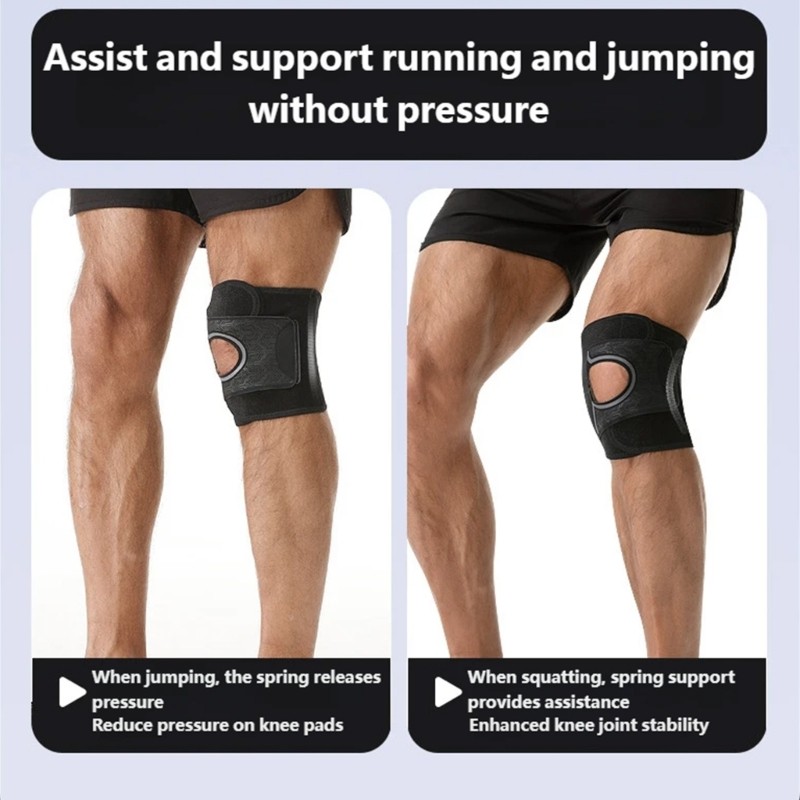 Shock Absorption Breathable Sport Knee Brace with Spring Stabilizers for Running