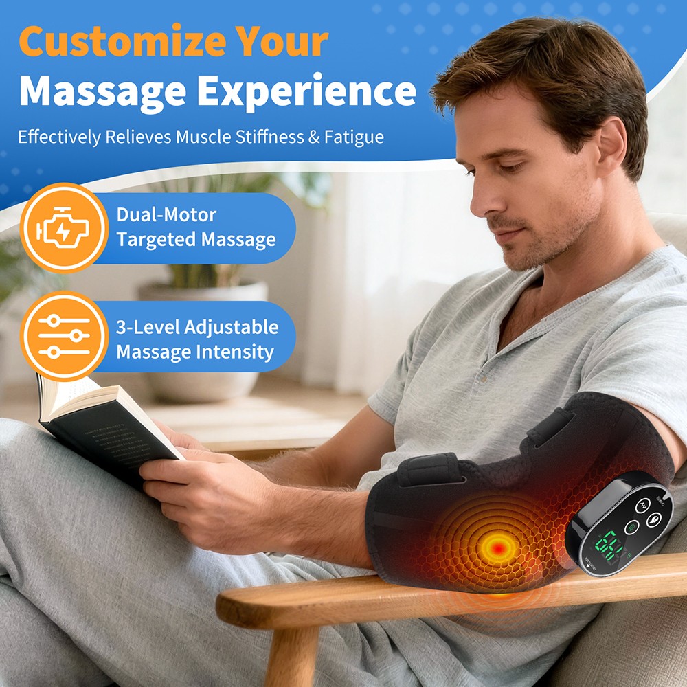 Cordless Heated Massage Elbow Brace Wrap 3000mAh Rechargeable Timer Heating Pad