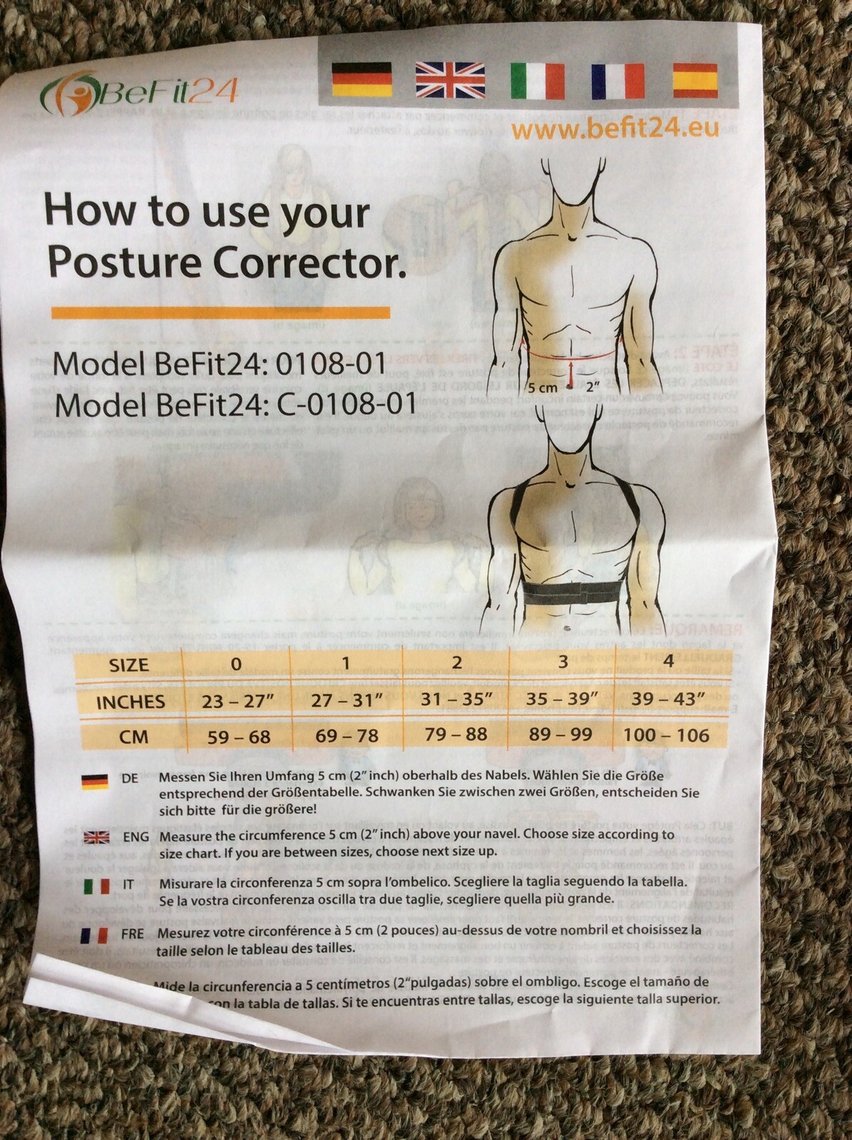 BeFit Posture Corrector Brace Befit24 C-0108-01 Black Brand New Size 0 (23-27”)