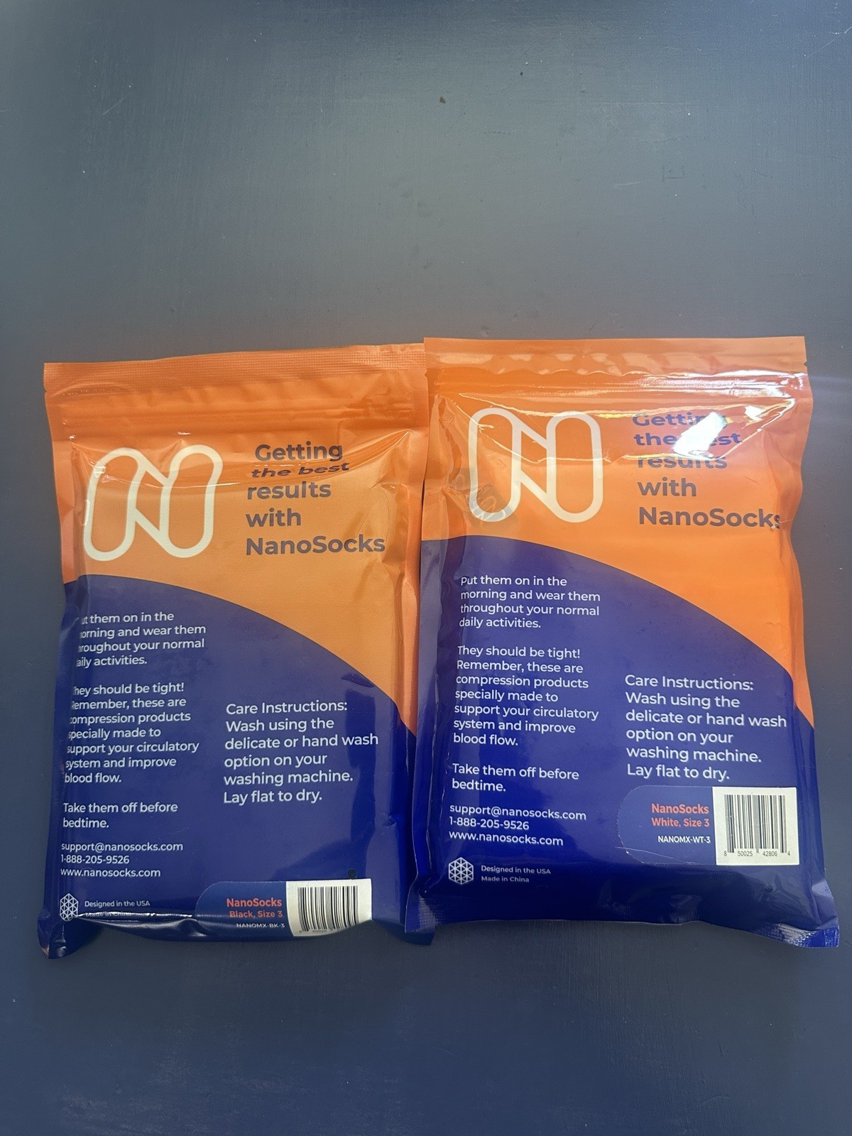 2 Nanosocks Socks 3D Nano-Weave Technology Nanomx-WT-3 White + Black Size 3 NEW