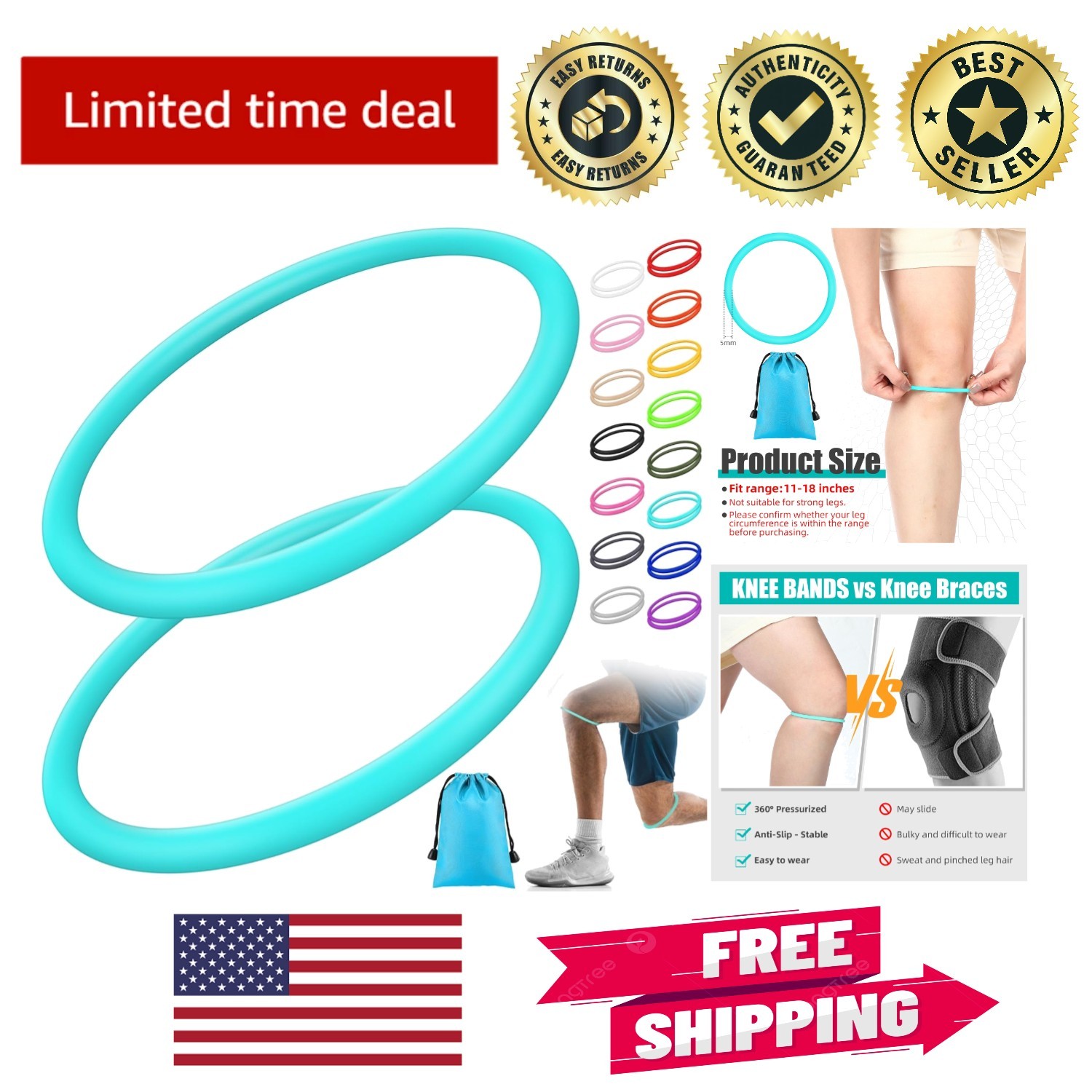 Light Blue Silicone Patella Knee Band – Active Support for Basketball & Running