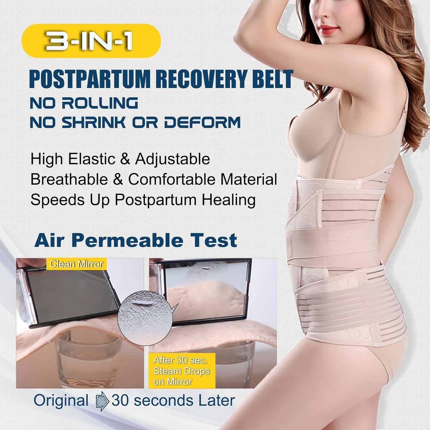 Breathable Postpartum Belly Band for Recovery – Adjustable Waist Support – Large