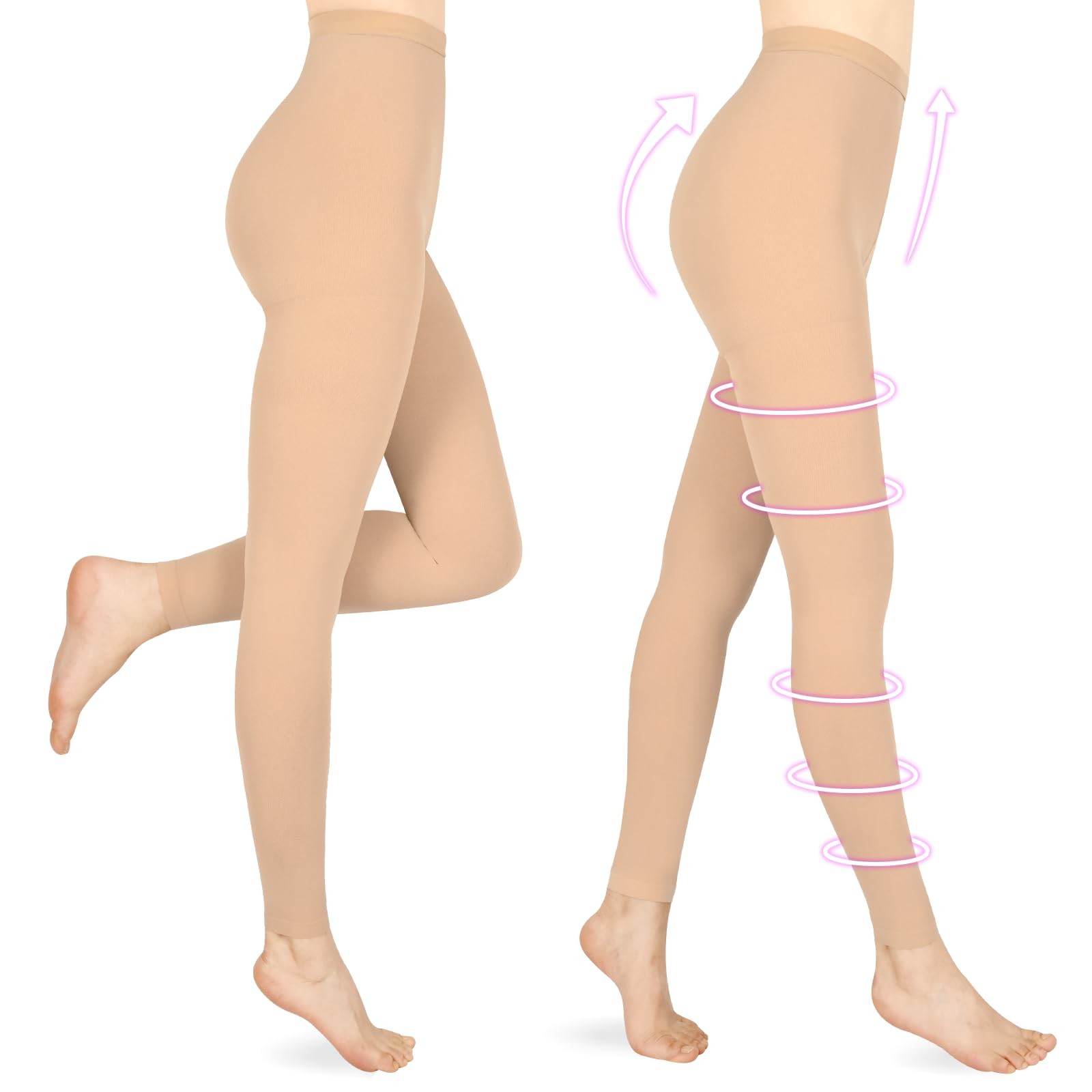 Wegitcs 20-30mmHg Footless Compression Leggings for Women,Waist High Tights |…