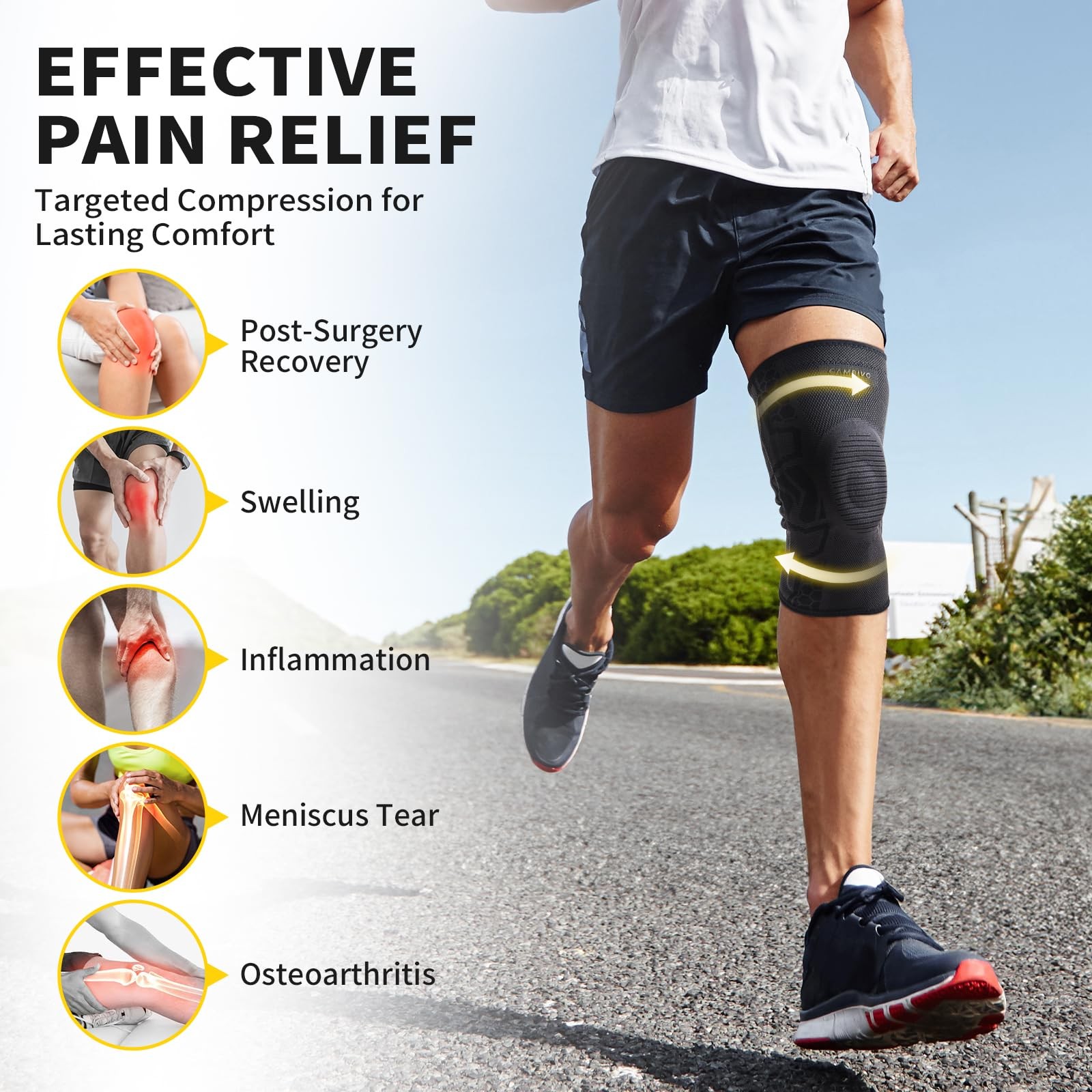 CAMBIVO Knee Brace for Pain, Medical Grade Compression Large, Black