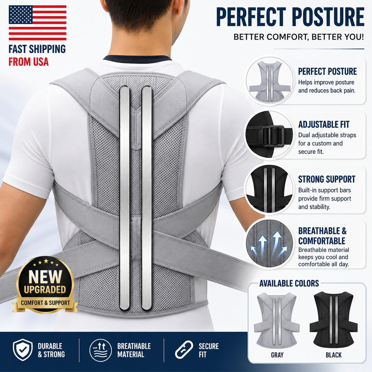 Adjustable Posture Corrector Low Back Support Shoulder Brace Belt for Men Women✅