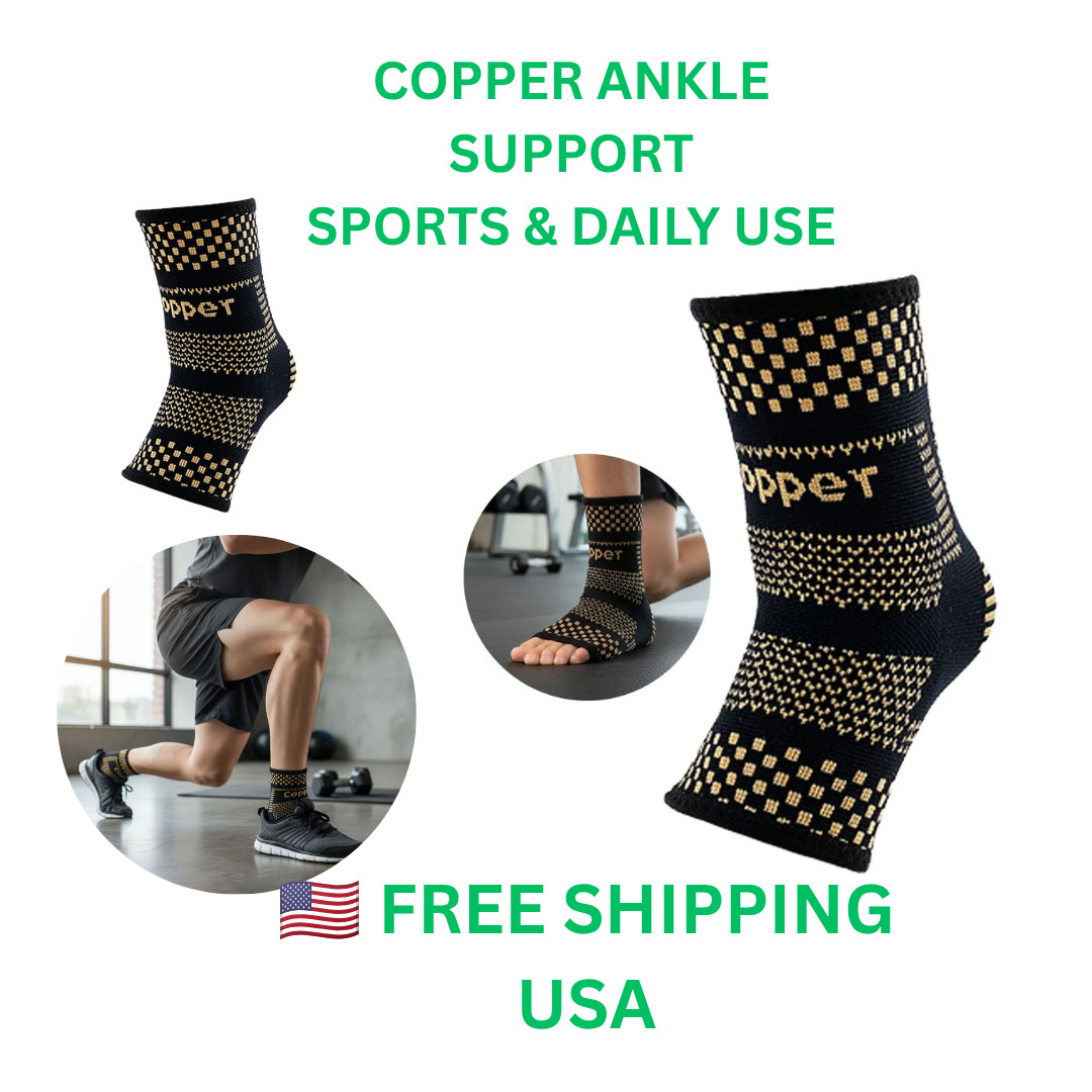 Copper Compression Ankle Brace Support Sleeve for Running Sports Walking 1 Pair