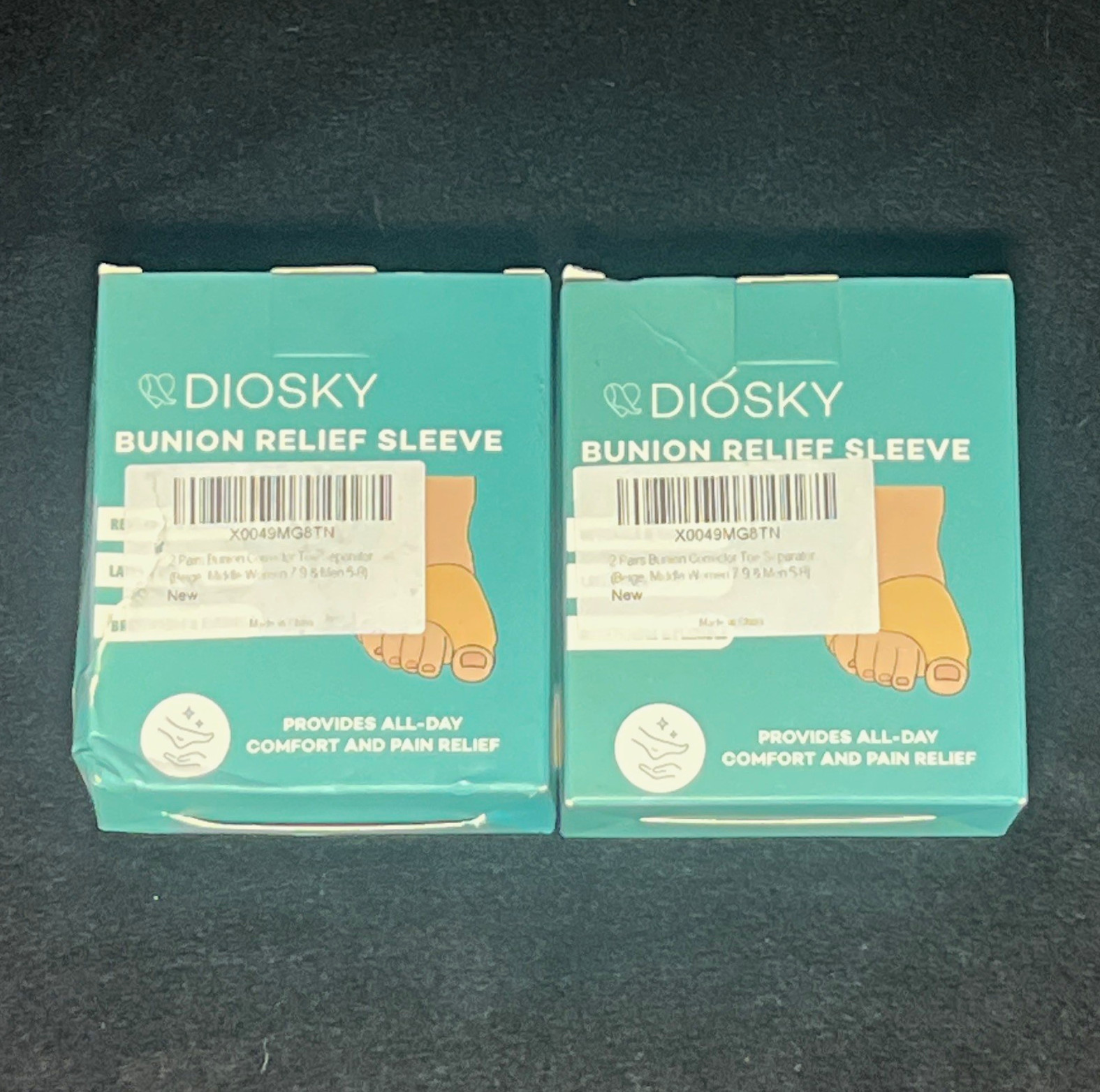 DIOSKY Gel Bunion Relief Sleeve Corrector Teal One Size Toe Foot (2 Pairs)