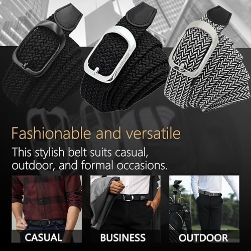 Elastic Braided Belt Waist Adjustable:42″-48″ (50″ Length) Blackd Black Buckle