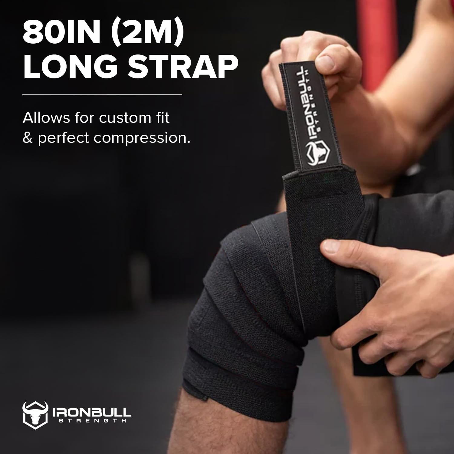 Iron Bull Strength Knee Wraps (1 Pair) – 80 Elastic Knee and Elbow Support & Com