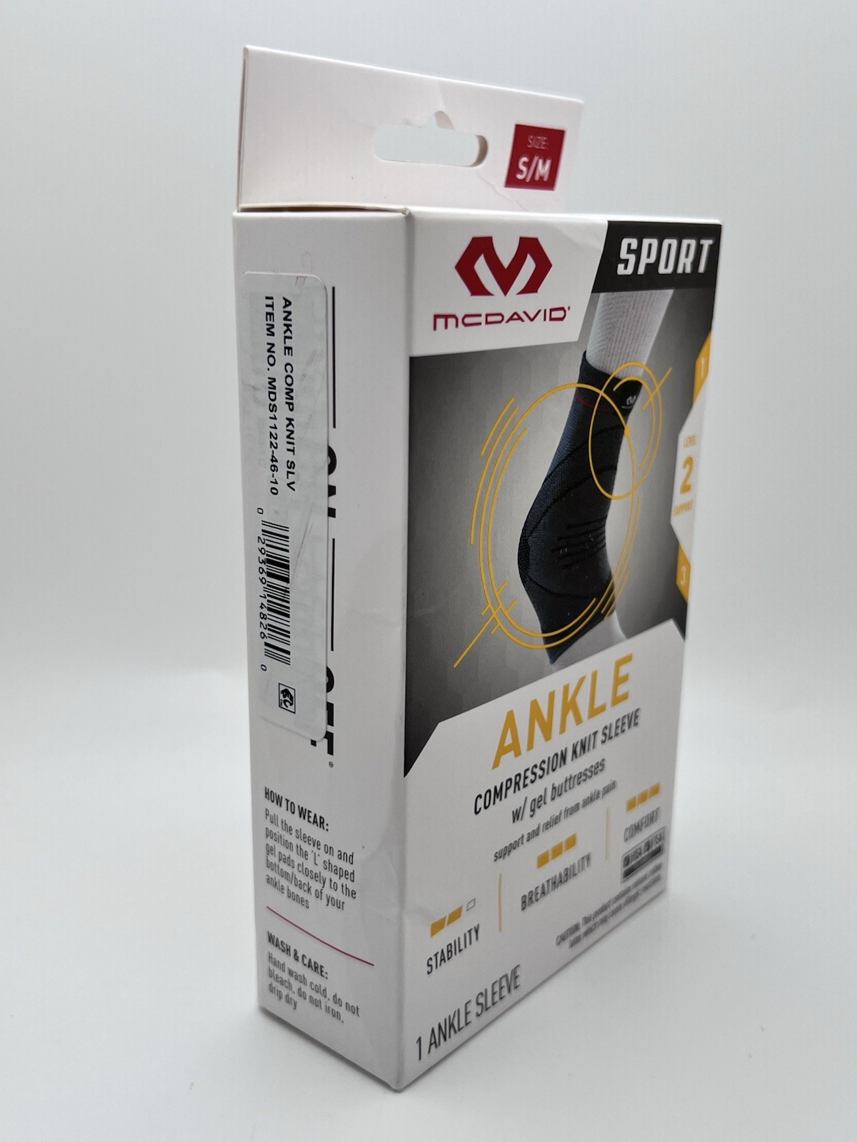 McDavid Sport Ankle Compression Knit Sleeve w/Gel Support Pads Level 2 Black