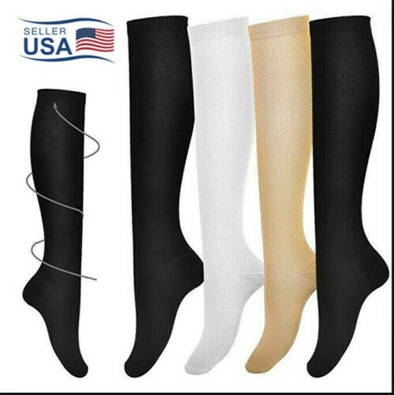 3 Pair -Support Women Firm Compression Hose Opaque Knee High Wide Calf Stockings