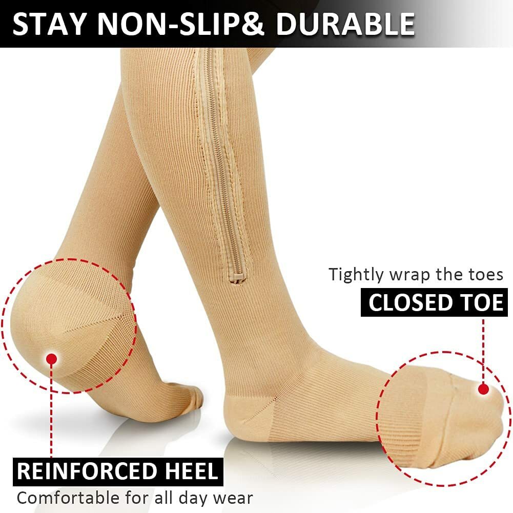 3 Pairs Zipper Compression Socks 20-30 mmHg for Men Women, Wide Calf Socks