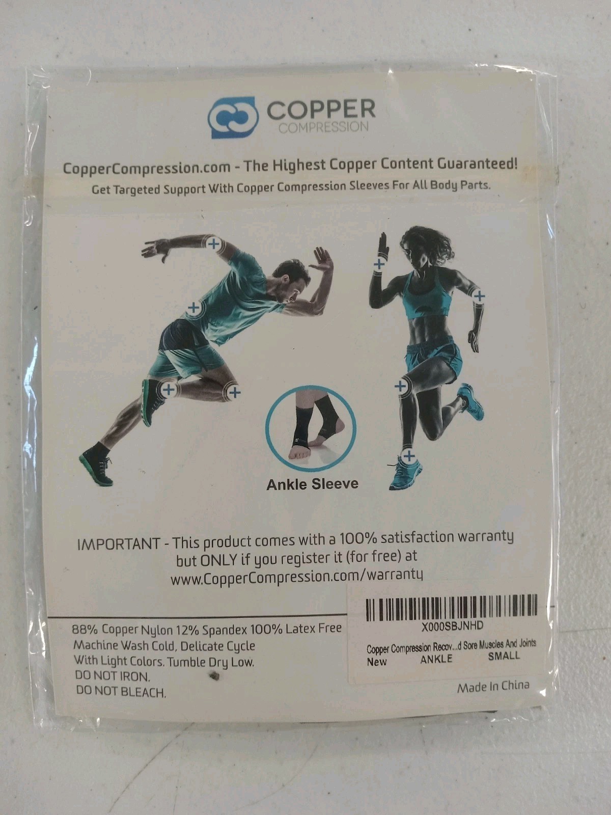 Copper Compression Ankle Sleeve Small Black 88% Copper Nylon