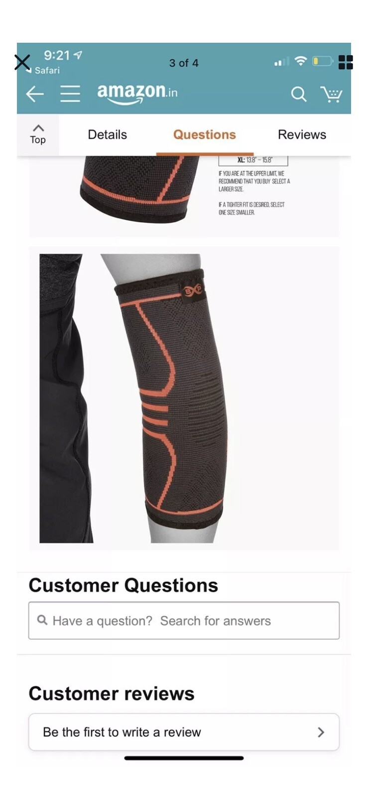 BIP Sports Infinite Collection Elbow Sleeve New Medium Gray/Orange #BIPE0720