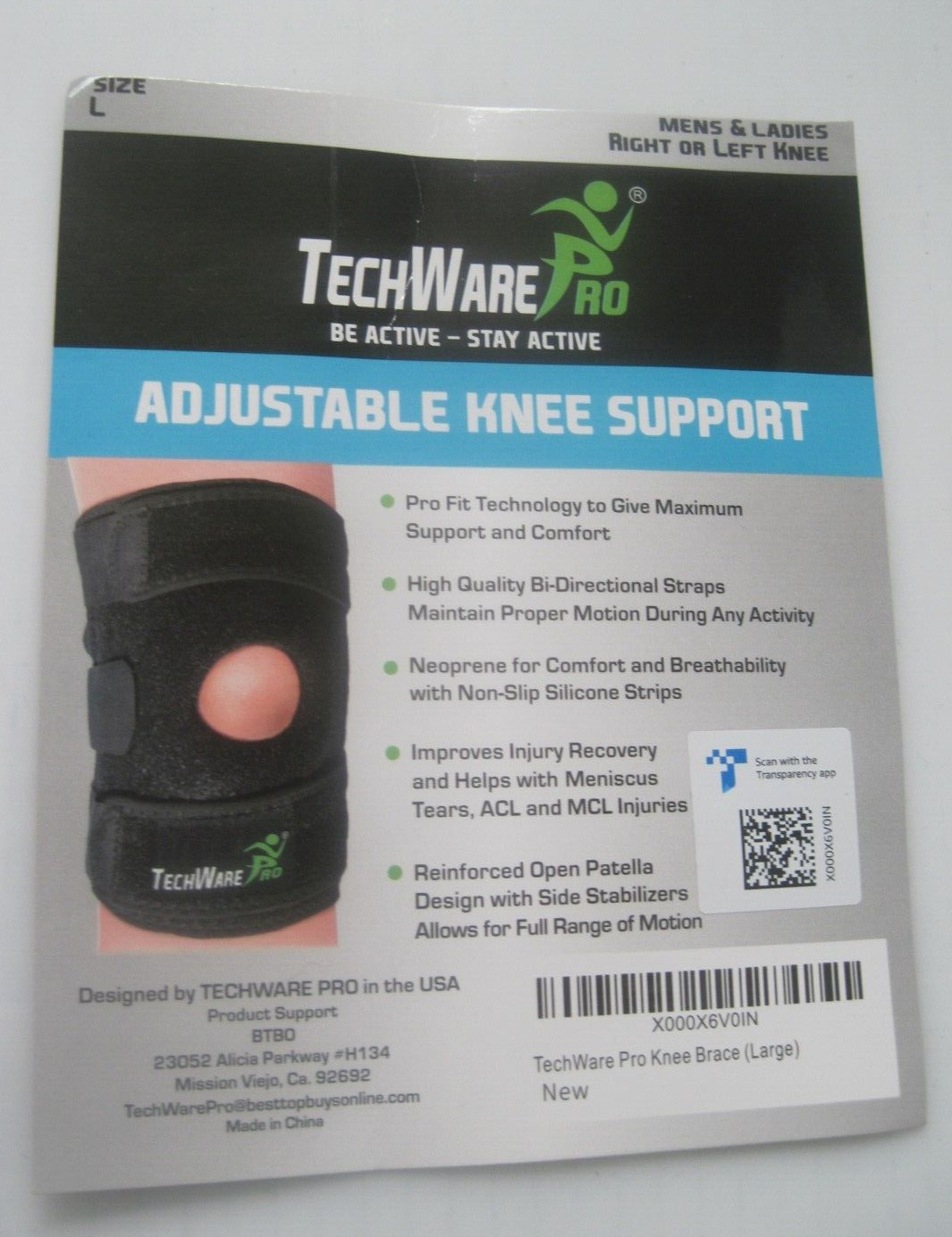 TechWare Pro Knee Brace Support Knee Brace for Knee Pain Size Large New