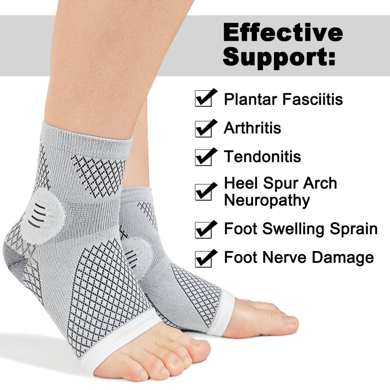 Neuropathy Socks Compression Toeless Support Ankle Foot Large, Gray