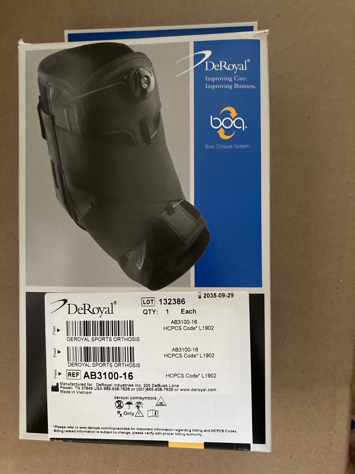 DeRoyal Sports Orthosis Ankle Foot Brace w/ Boa Close System NIB LARGE ADULT
