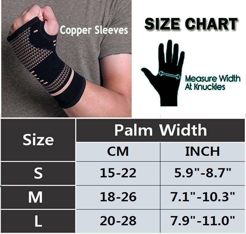 Copper Wrist Brace Hand Support Compession Gloves Carpal Tunnel Splint Sprain