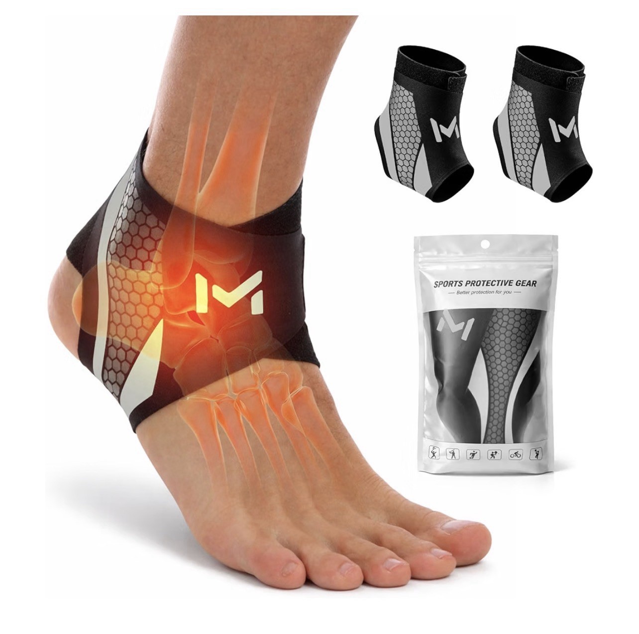 2 Pack Ankle Brace Compression Support for Men Women, Adjustable Lace-Up