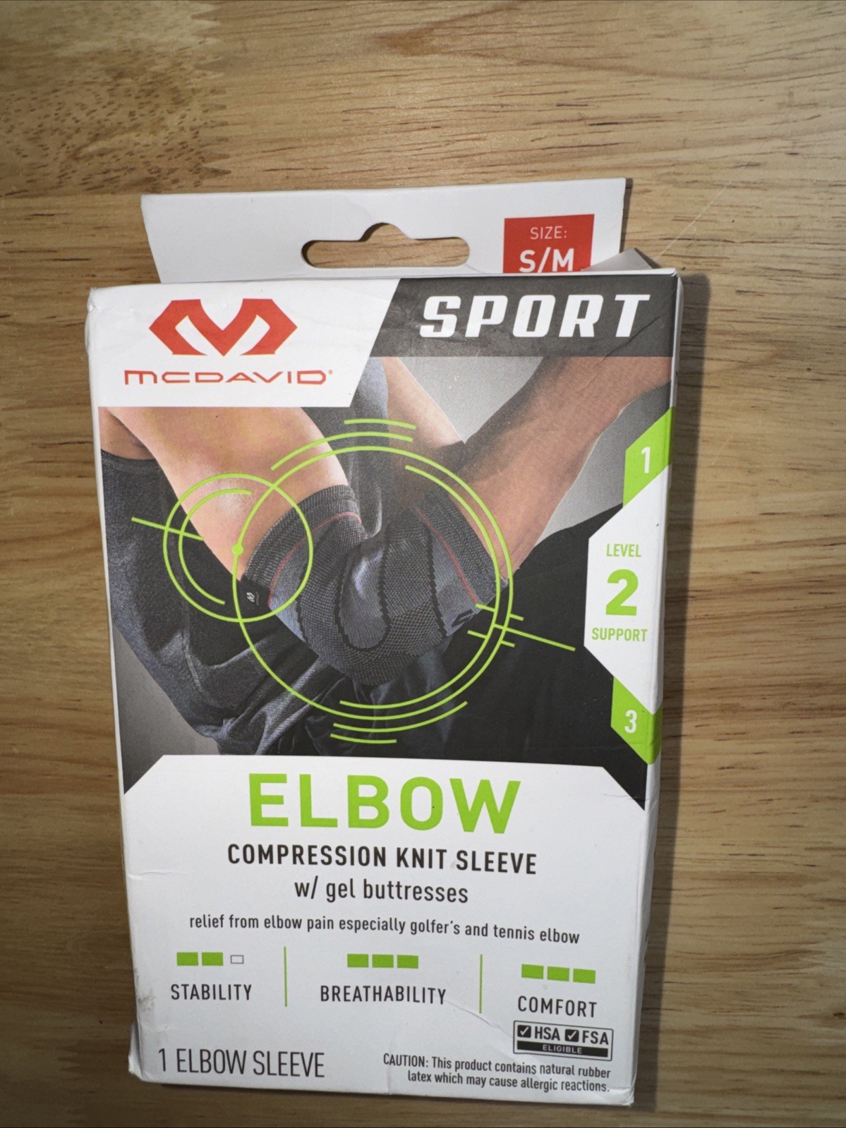 McDavid Sport Elbow Compression Sleeve Size S/M Gray Level 2 Gel Buttresses
