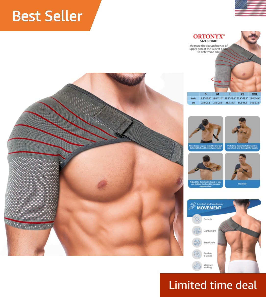 Shoulder Stability Brace Compression Sleeve for Rotator Cuff Support, Injury …
