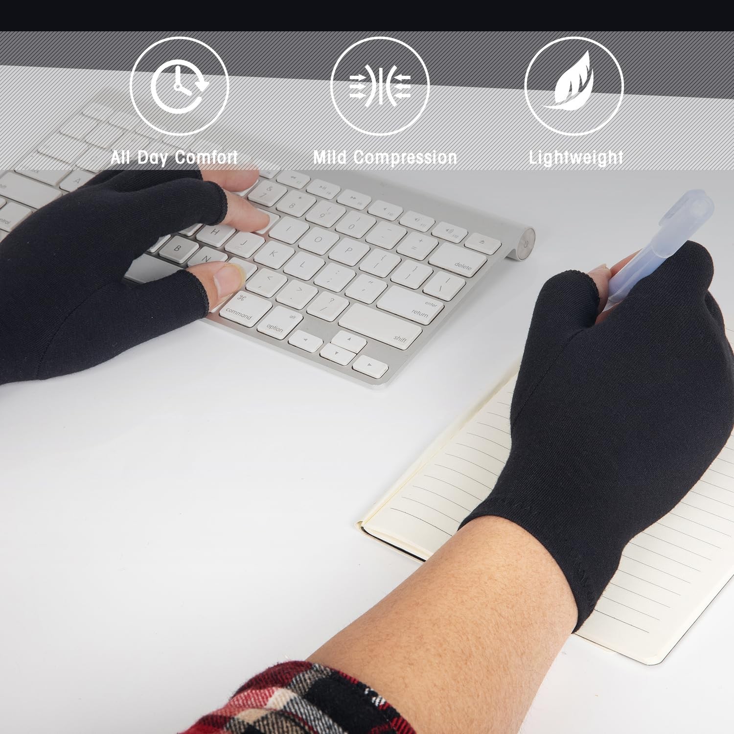 2PCS Arthritis Compression Gloves for Women Men, Fingerless Gloves