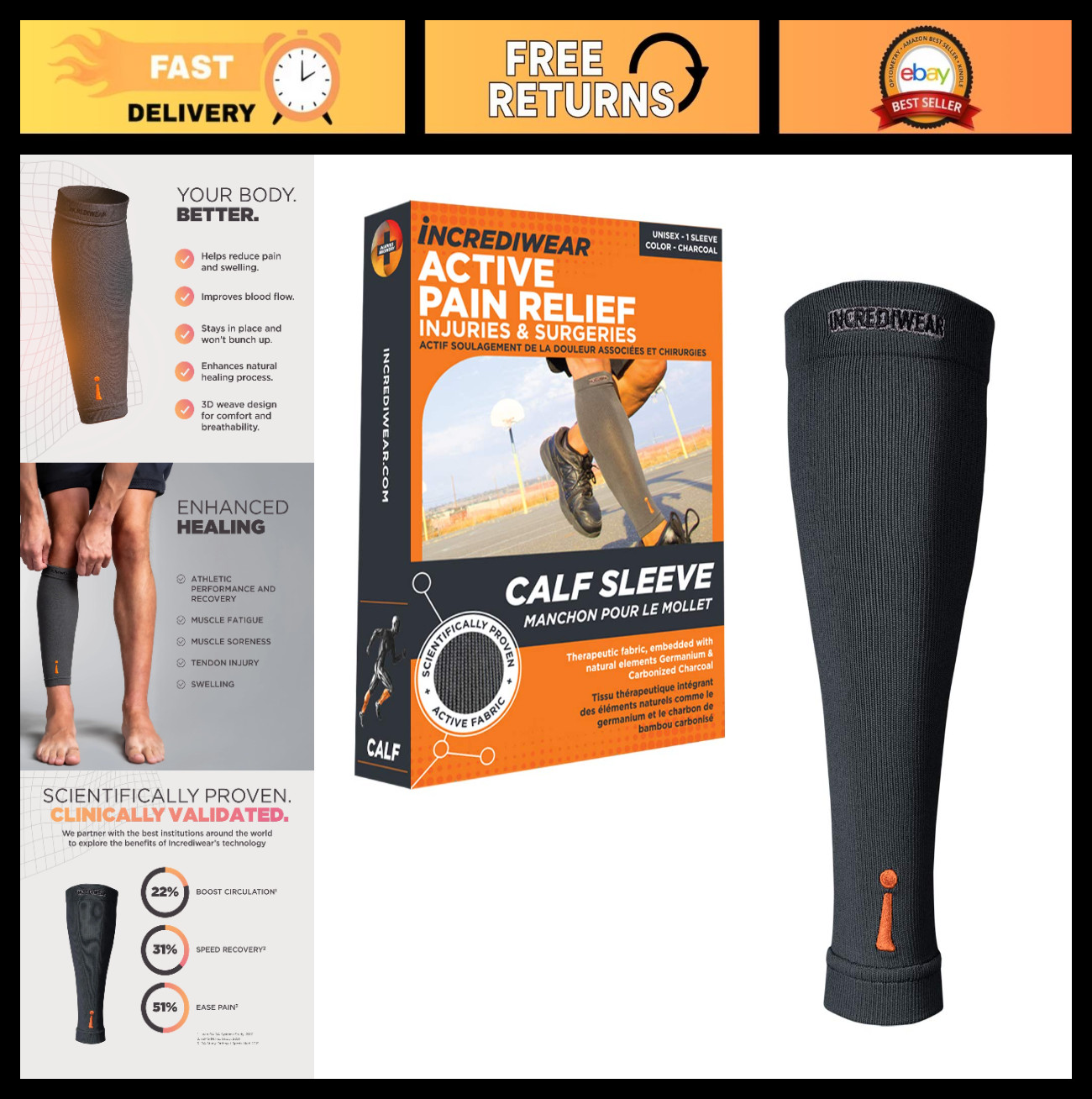 Calf Compression Sleeves for Men & Women – Pain Relief, Shin Splints, Recovery