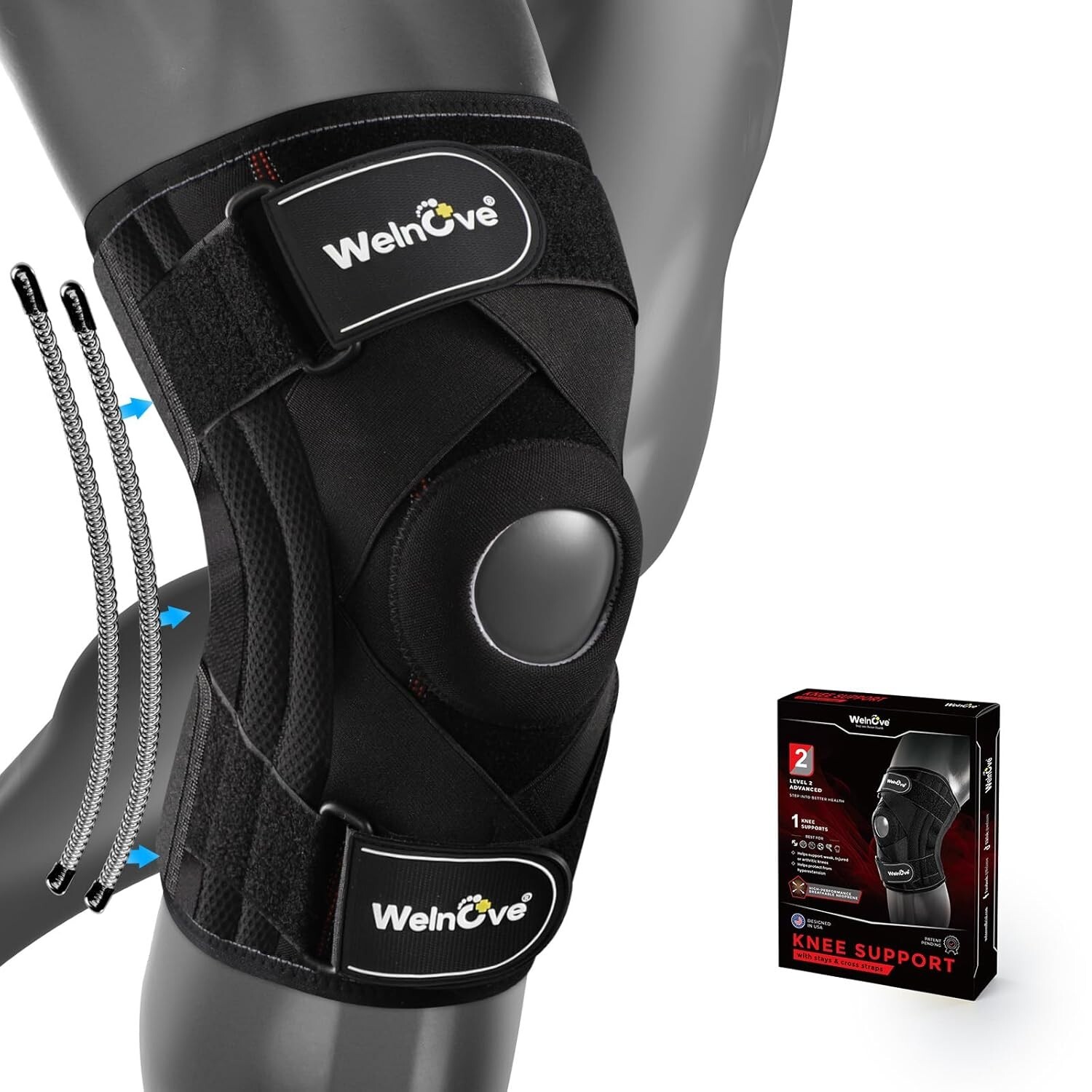 WELOVE Knee Brace Support & Compression – Cross Straps for Stability – Large-NEW