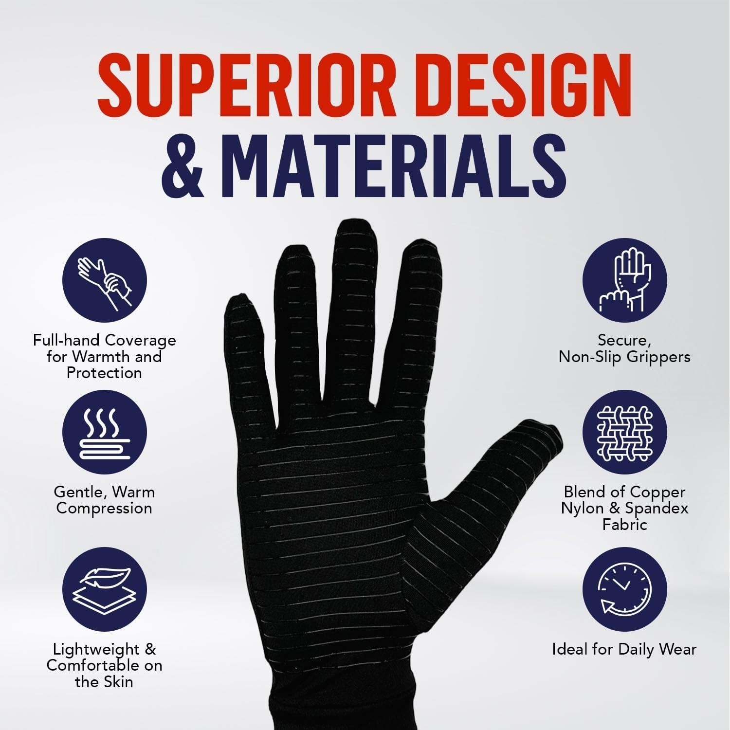 Stylish Black Open Finger Arthritis Gloves with Handbook – Large Size Comfort