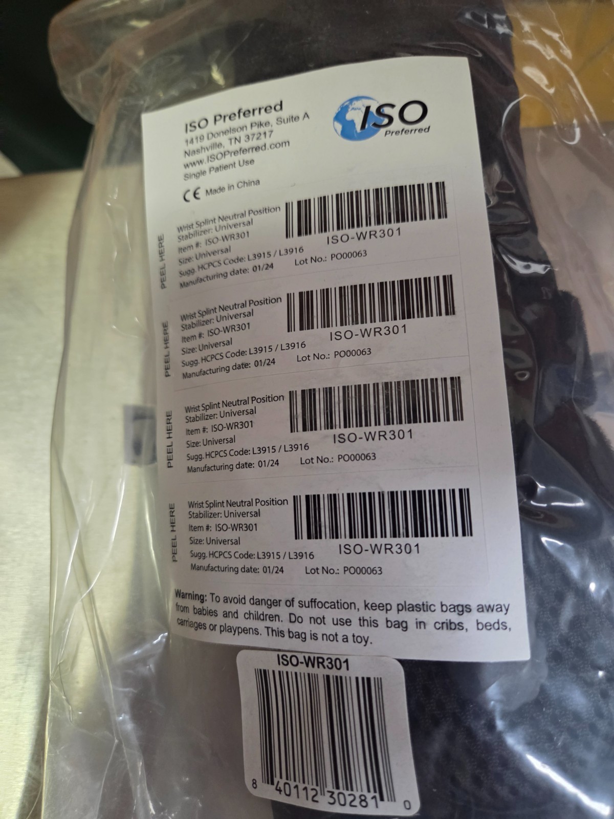 ISO Preferred Wrist Splint Neutral Position Stabilizer: Universal ISO-WR301