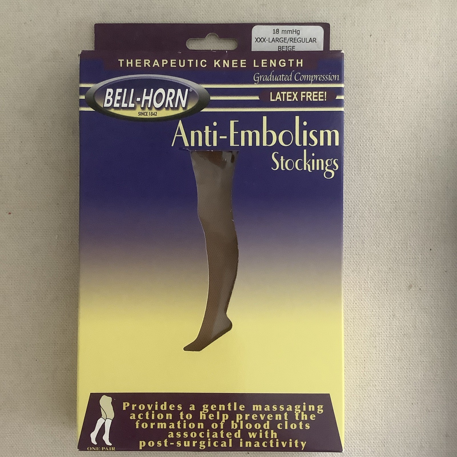 Anti Embolism Bell-Horn Stockings 18 mmHg Compression Closed Toe Beige XXX Large