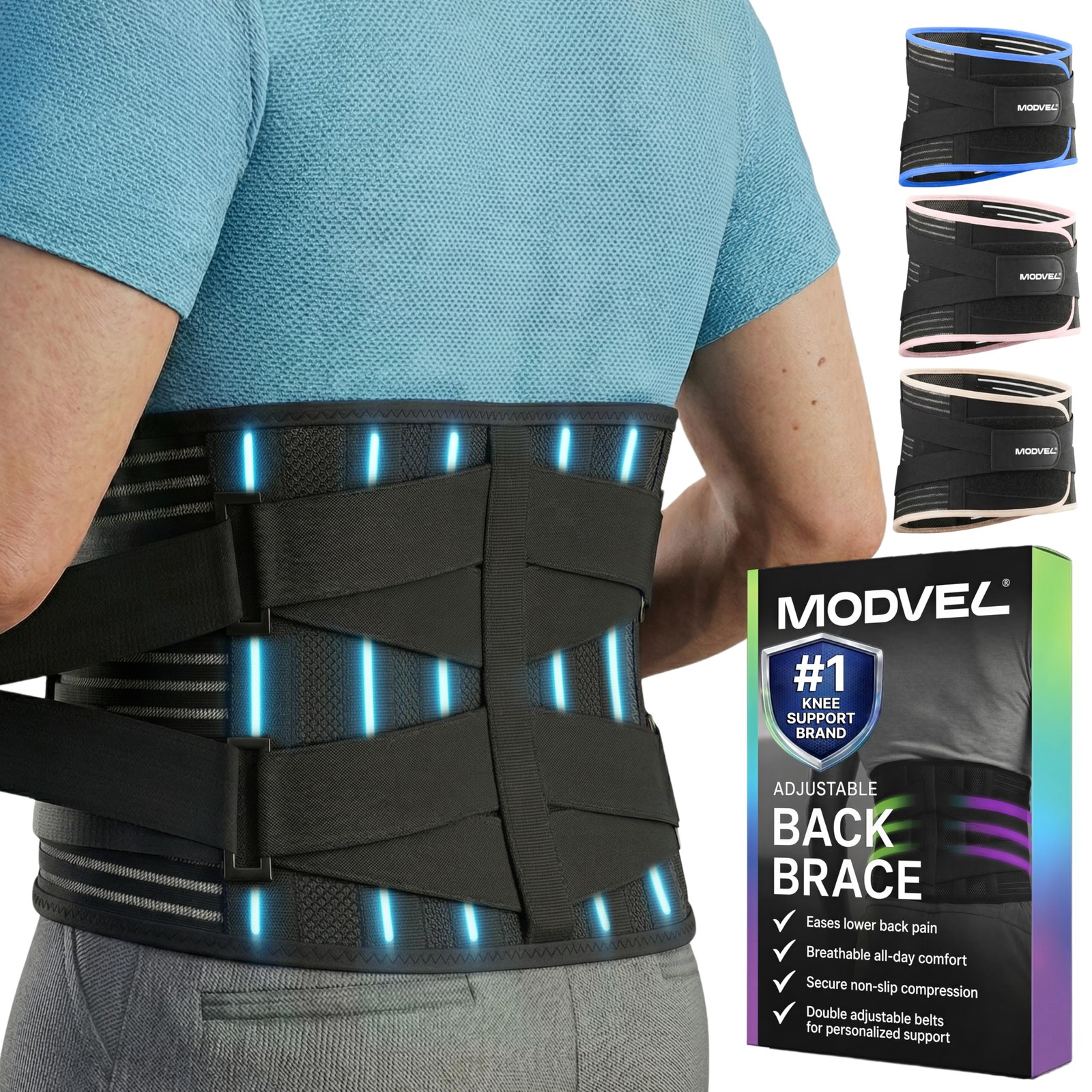 Size L Back Brace Lower Pain Women Men Lumbar Support Belt Sciatica Strain