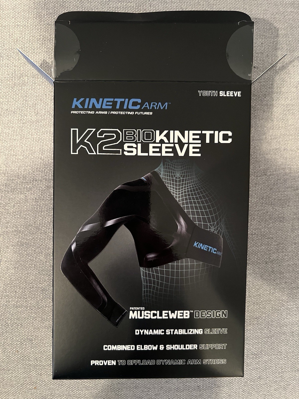 KINETIC ARM K2 Youth Sleeve Shoulder/Elbow/Arm Stabilizer, Black (Small/Right)