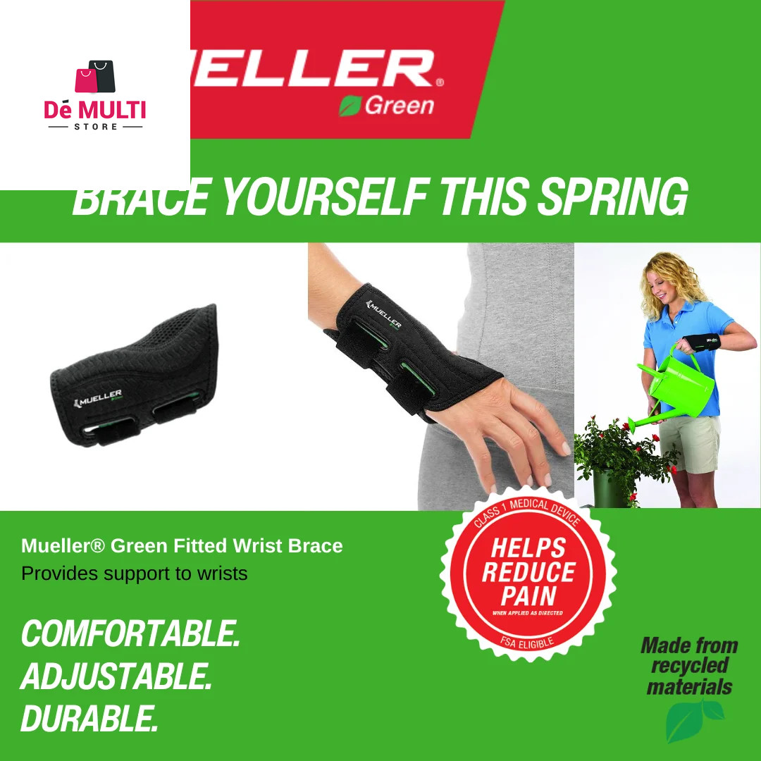 Mueller Green Fitted Wrist Brace, Left Hand, Unisex, One Size Fits Most, Black