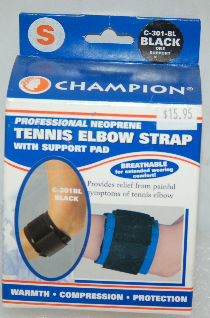 CHAMPION PROFESSIONAL NEOPRENE TENNIS ELBOW STRAP WITH SUPPORT PAD SMALL BLACK