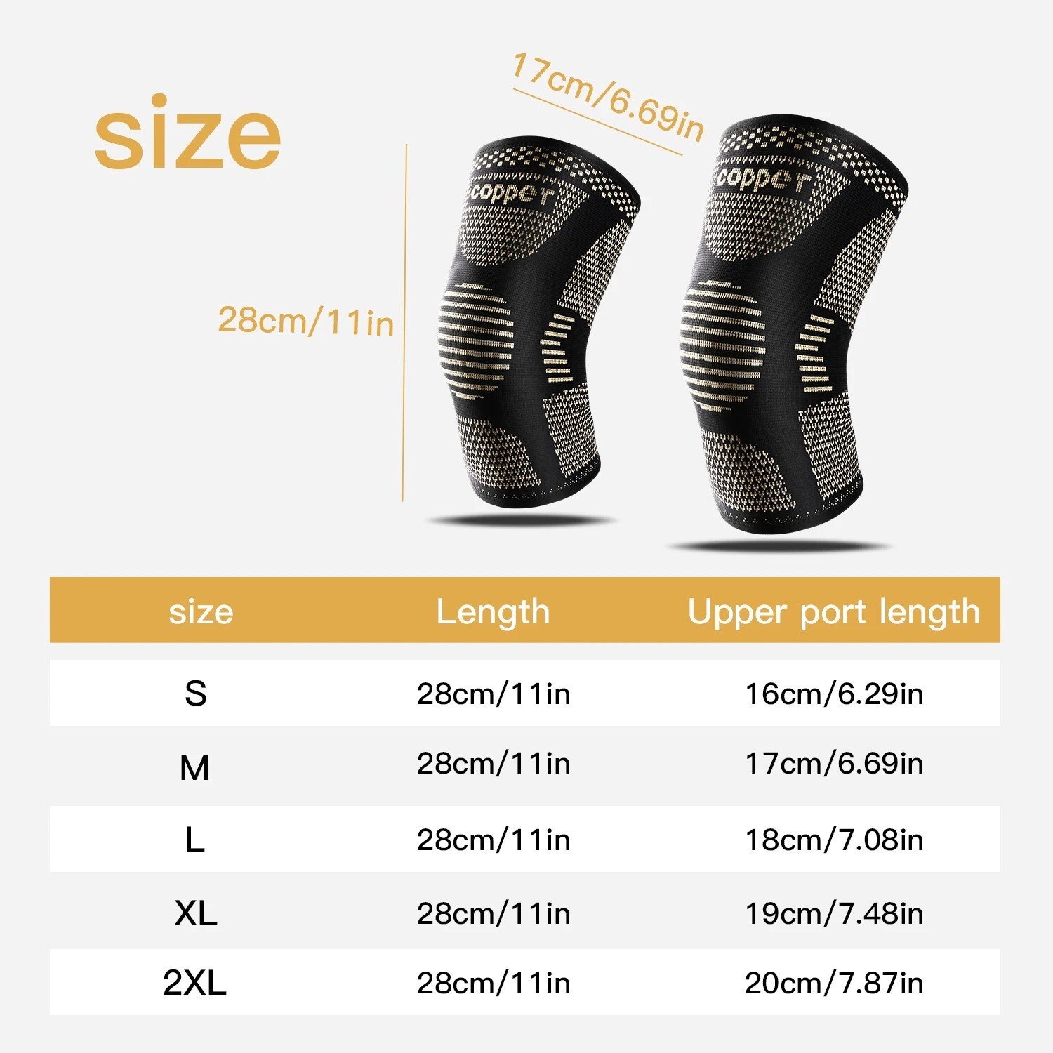 Copper Knee Sleeves Silver Compression Brace Support Sport Joint Injury Pain US