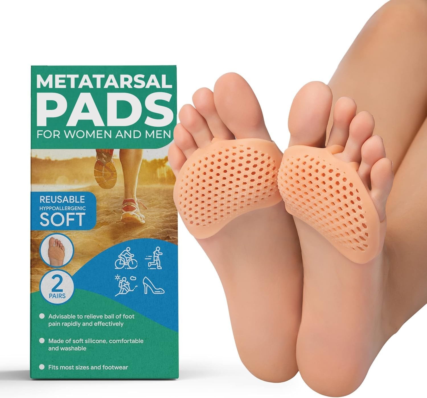 4‑Pack Gel Metatarsal Foot Pads –Ball of Foot Cushions for Pain & Neuroma Relief