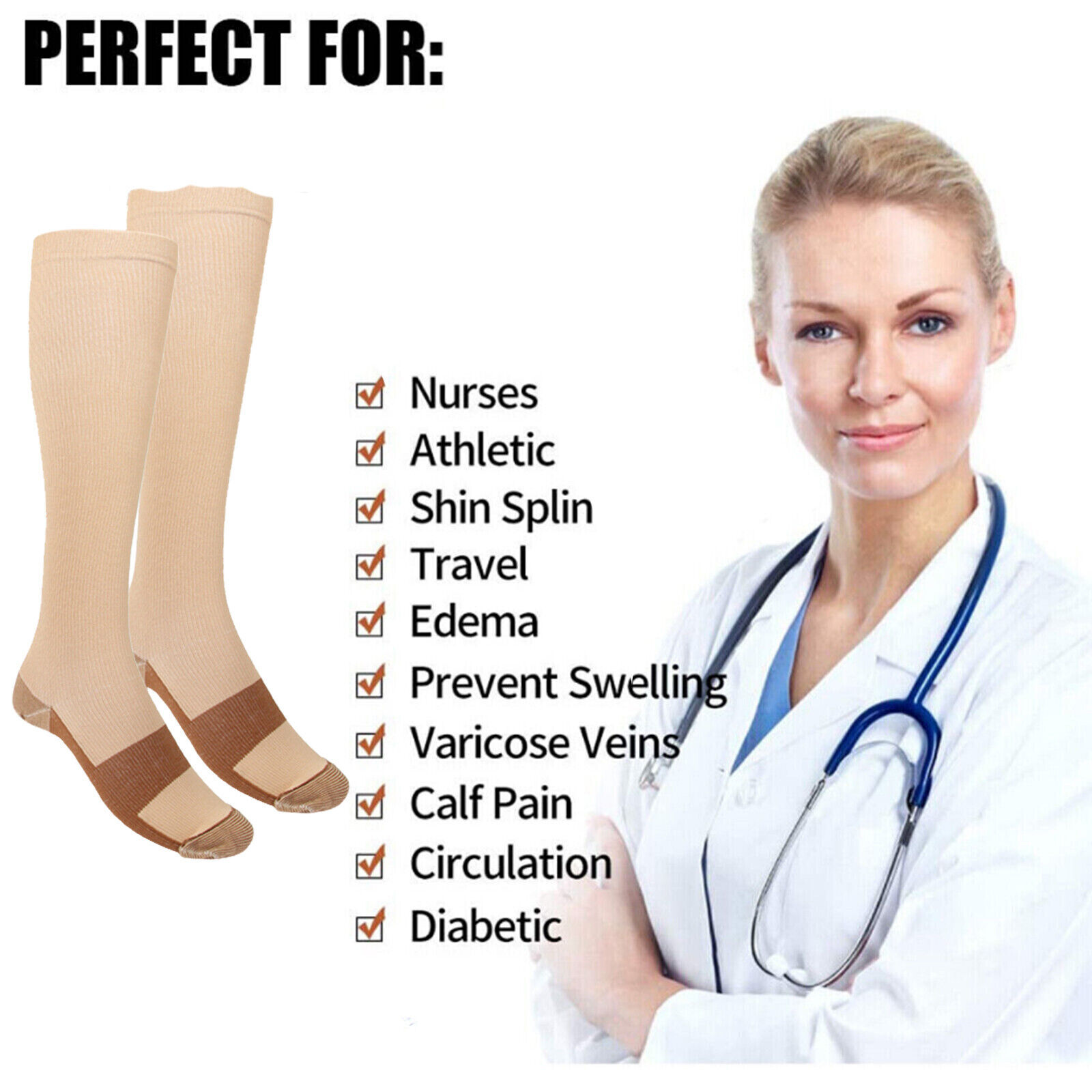1-10 Pairs Copper Compression Socks Graduated Support 20-30mmHg Men Women S-XXL